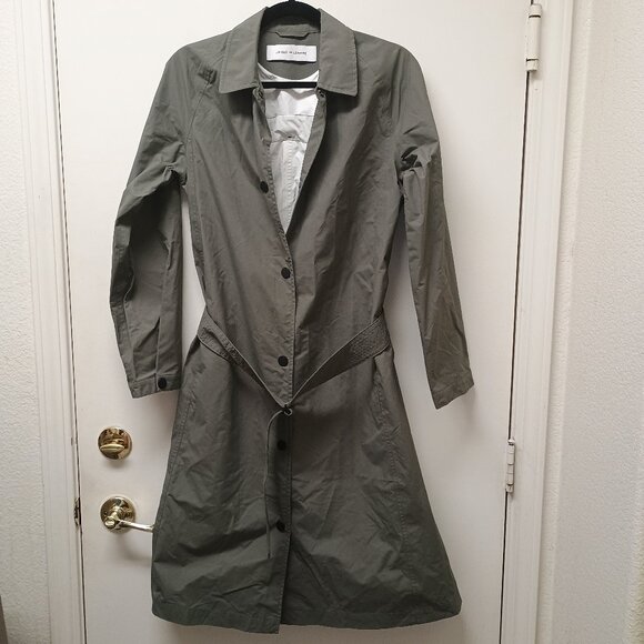 EUC Uniqlo X Lemaire A-Line Collared Belted Gray/Green Raincoast Size Small - Picture 1 of 6